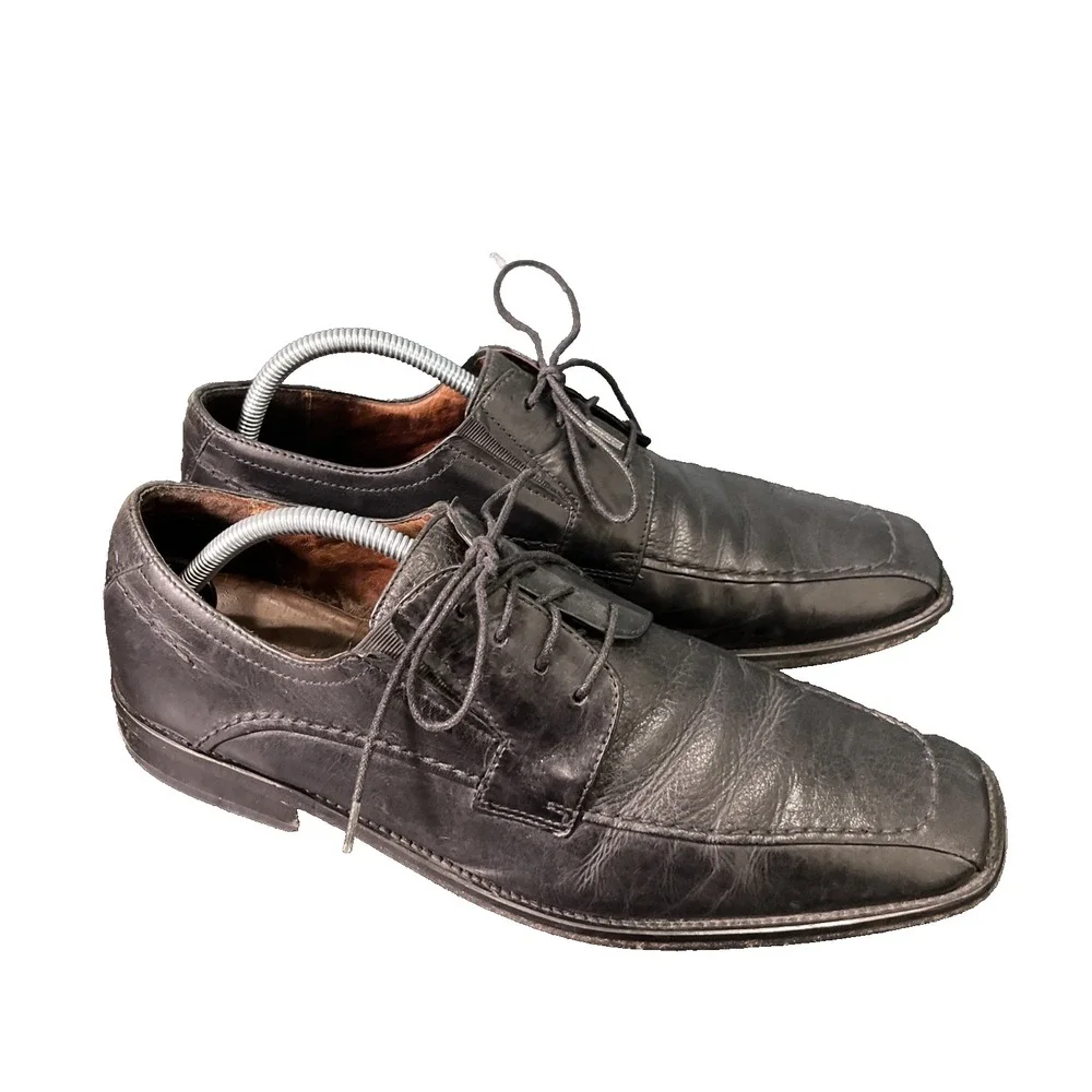 Brass Boot Oxford Shoes Mens 10M Black Leather Square Toe Lace Up Dress Formal‎